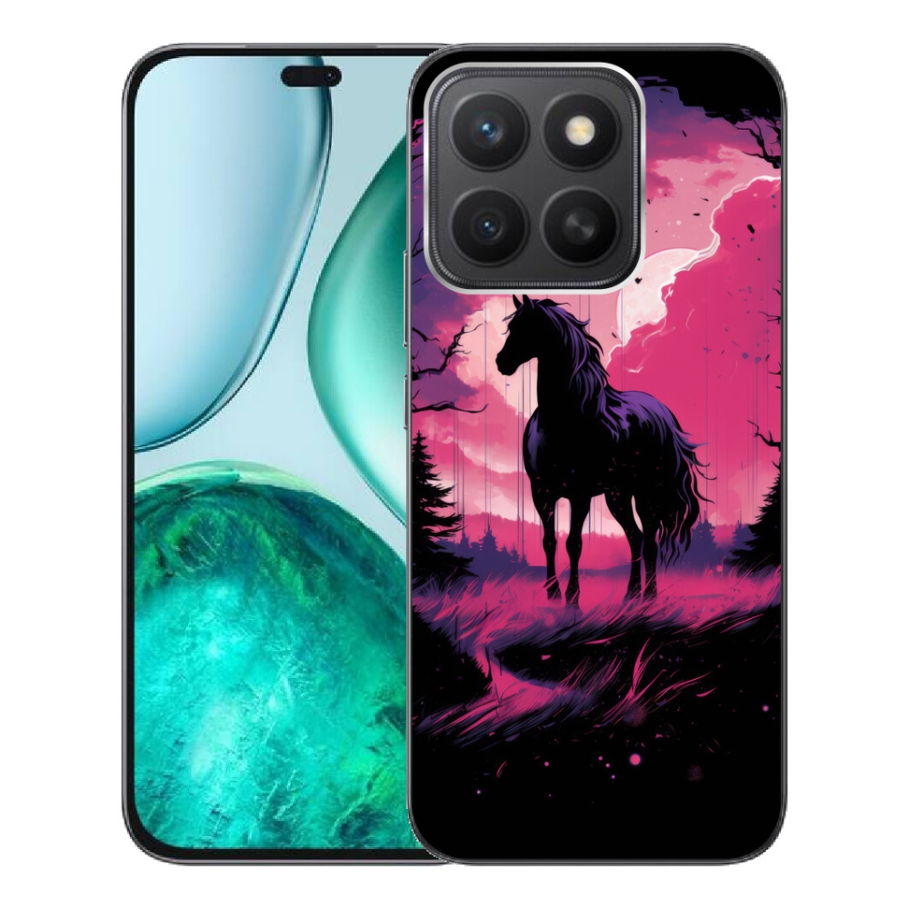 Gelový kryt mmCase na Honor X8c - černý kreslený kůň 1