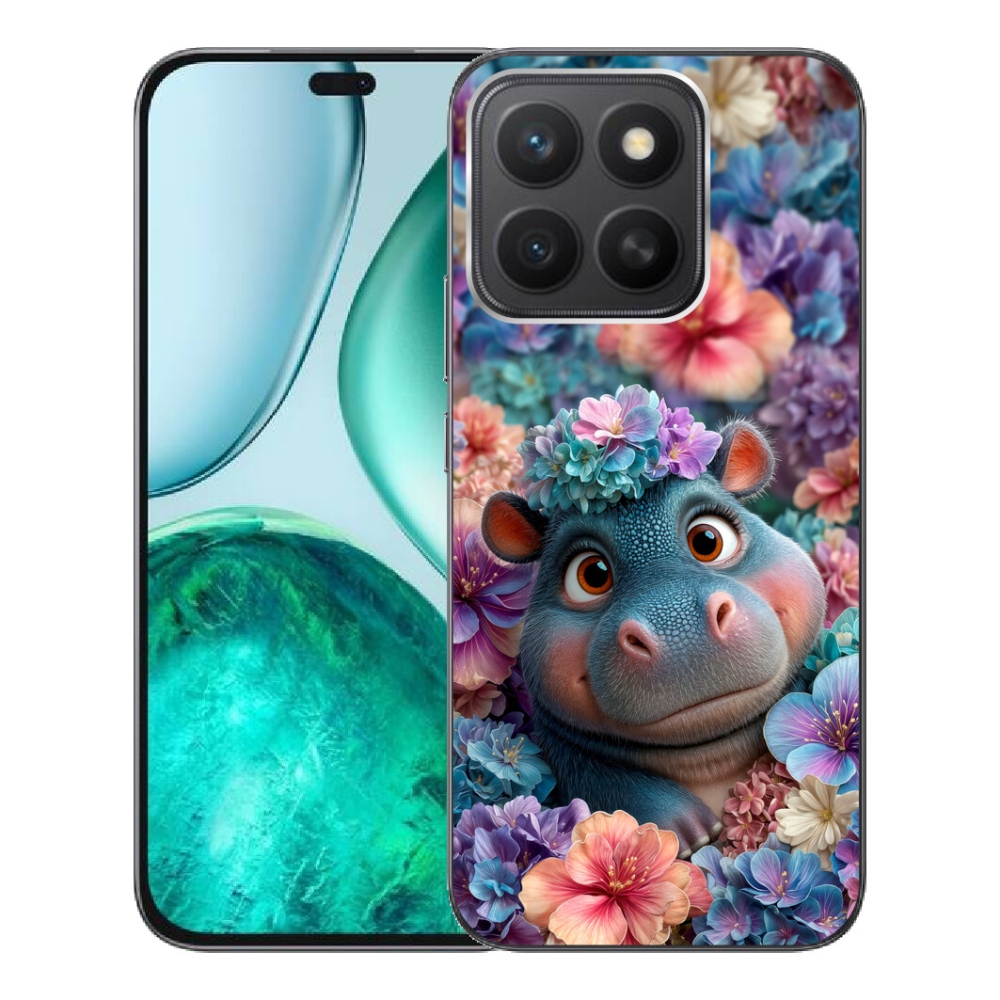Gelový kryt mmCase na Honor X8c - hrošík v květinách