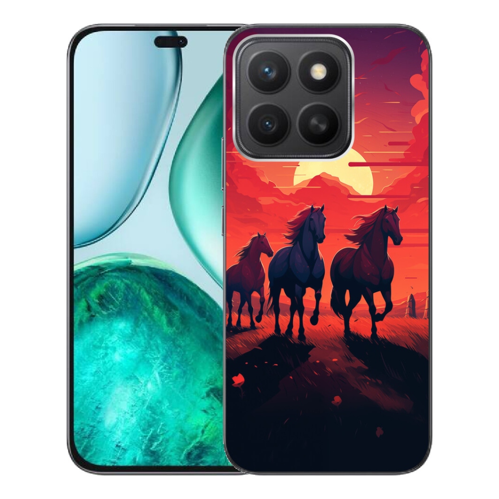 Gelový kryt mmCase na Honor X8c - koně a západ slunce