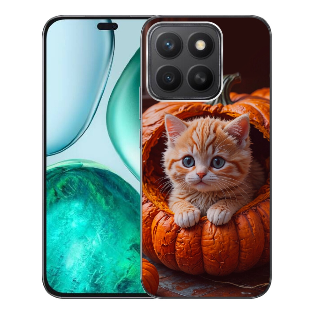 Gelový kryt mmCase na Honor X8c - kotě a dýně 2