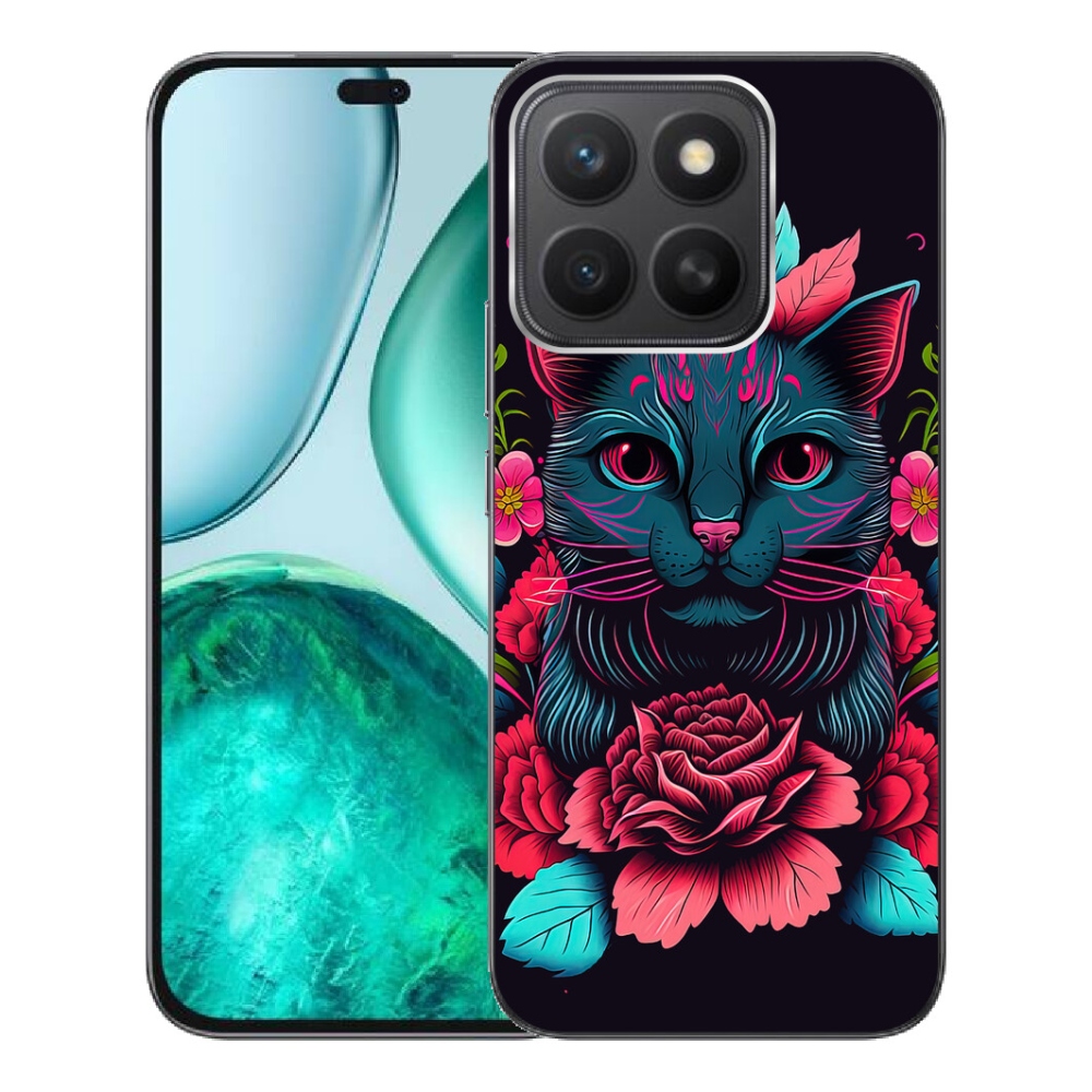 Gelový kryt mmCase na Honor X8c - květiny a kočka