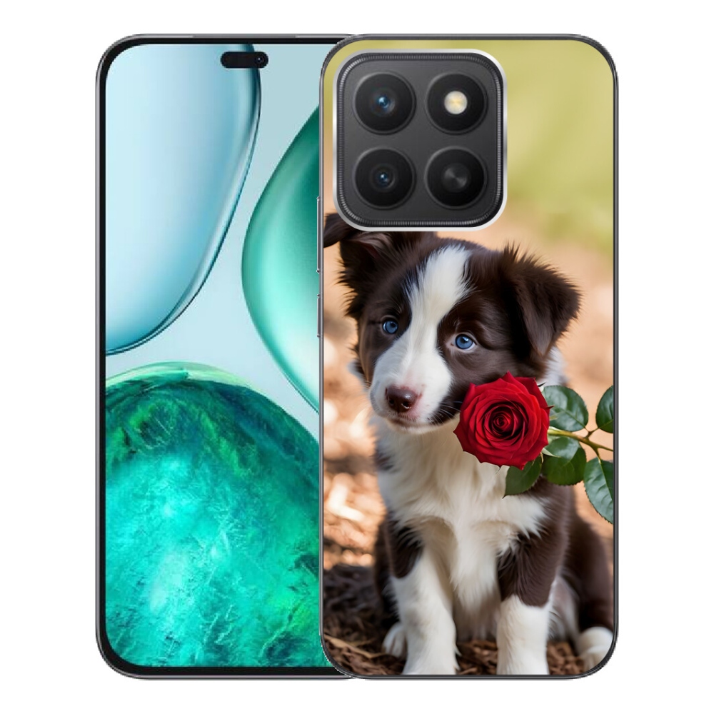 Gelový kryt mmCase na Honor X8c - roztomilá border kolie s růží