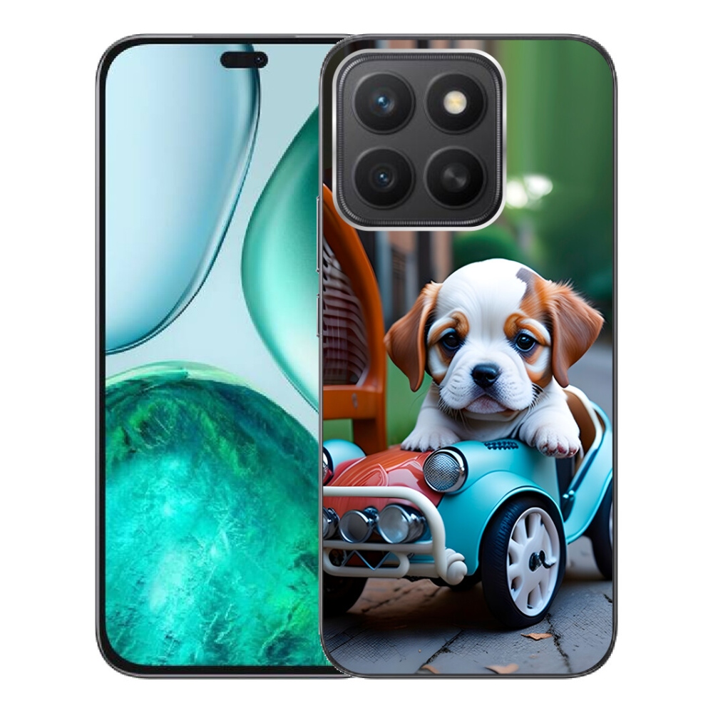 Gelový kryt mmCase na Honor X8c - štěně v retro autě