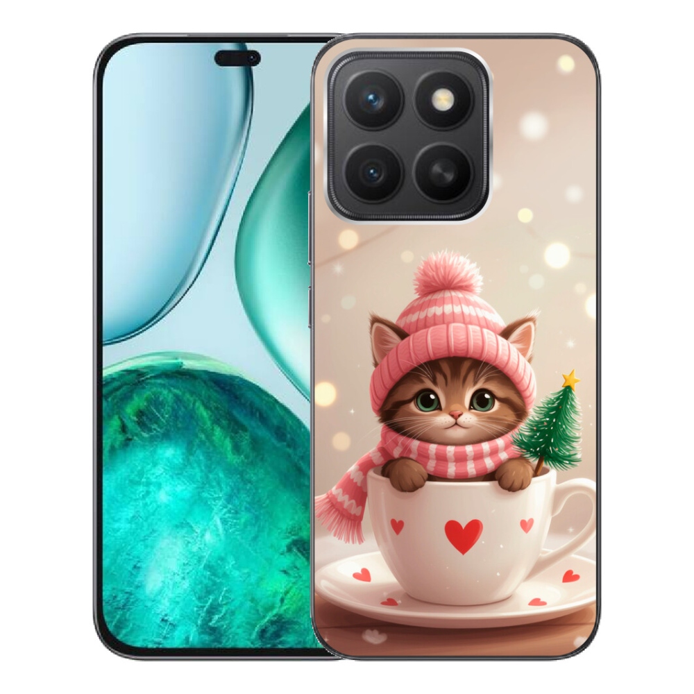 Gelový kryt mmCase na Honor X8c - vánoční kotě v hrnku