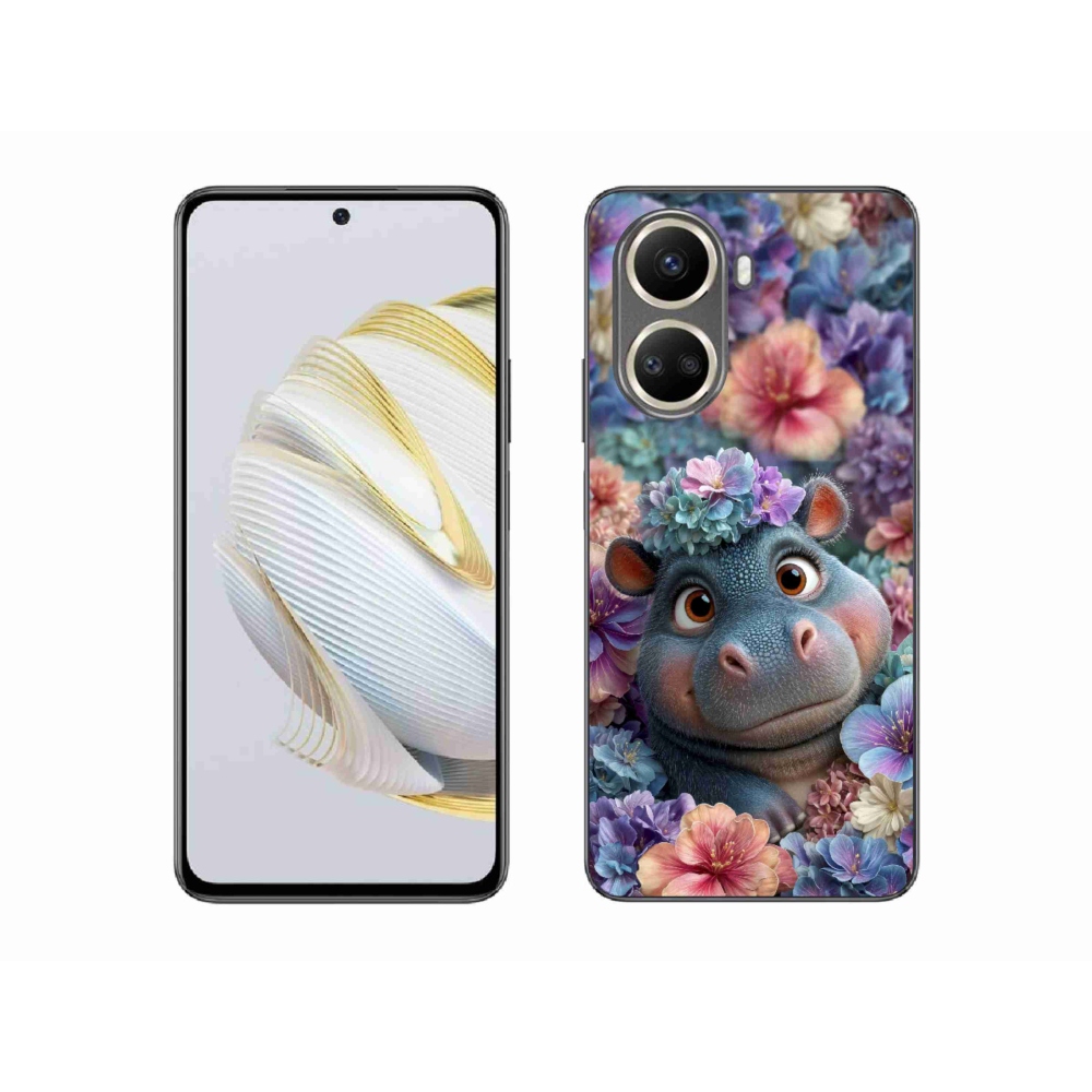 Gelový kryt mmCase na Huawei Nova 10 SE - hrošík v květinách