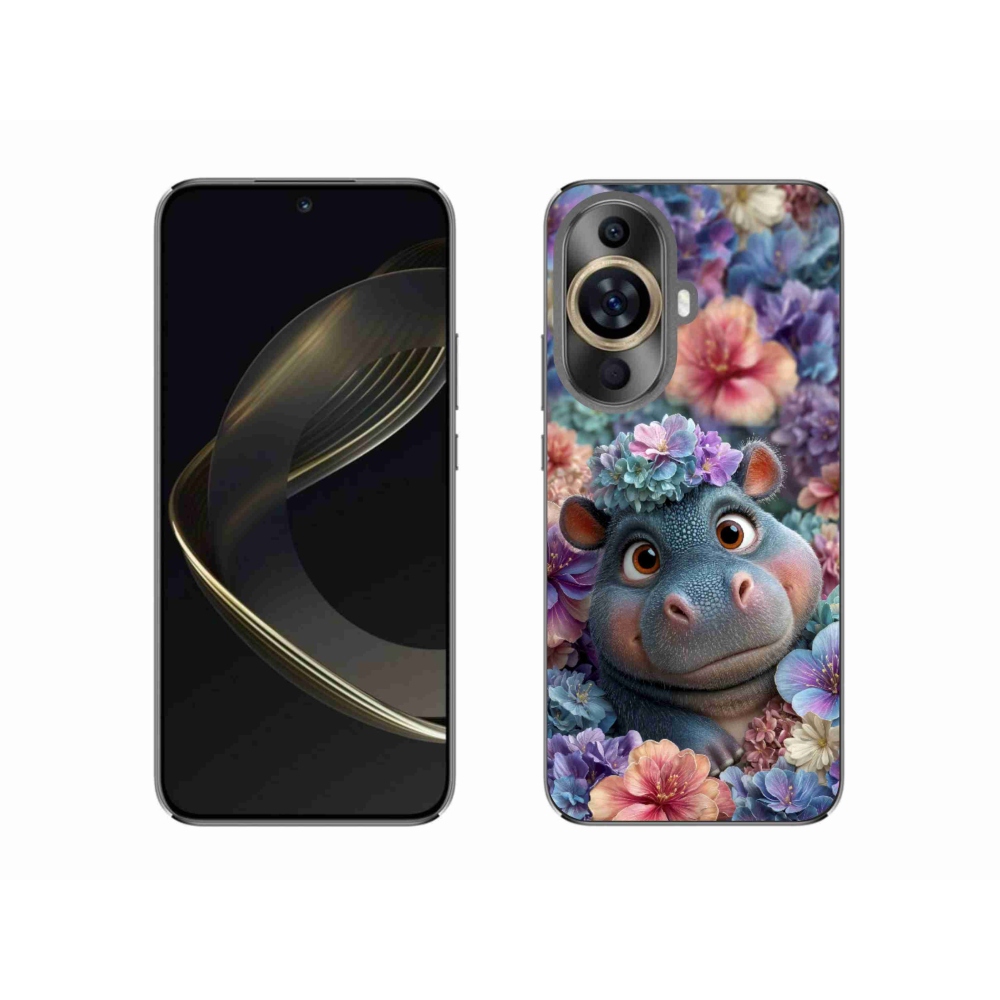 Gelový kryt mmCase na Huawei Nova 11 - hrošík v květinách
