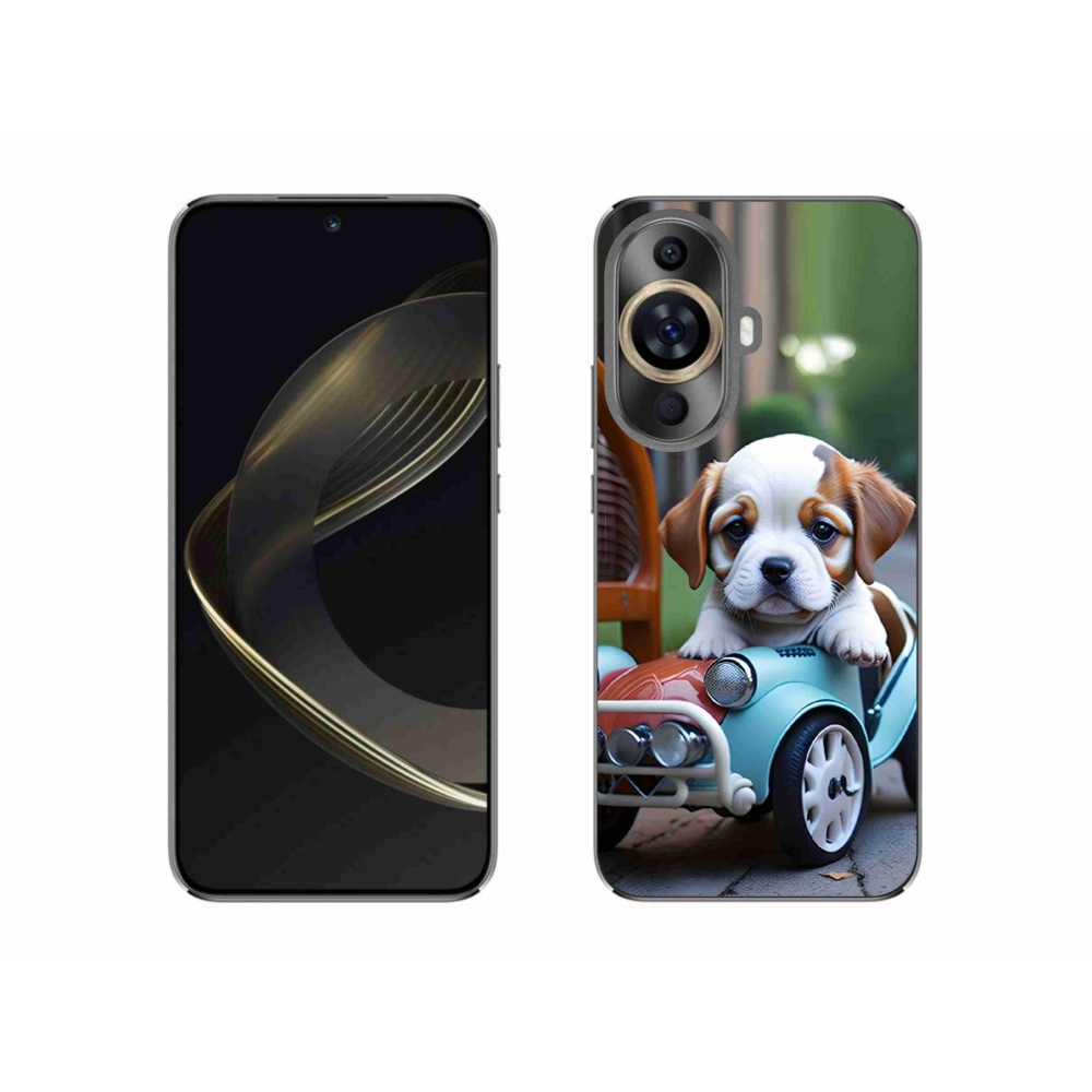 Gelový kryt mmCase na Huawei Nova 11 - štěně v retro autě
