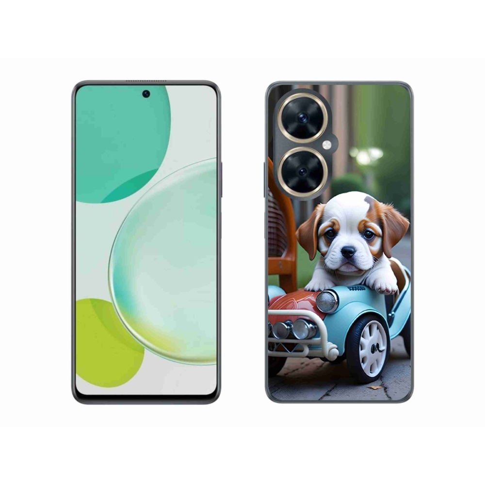 Gelový kryt mmCase na Huawei Nova 11i - štěně v retro autě