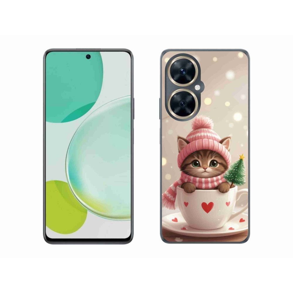 Gelový kryt mmCase na Huawei Nova 11i - vánoční kotě v hrnku