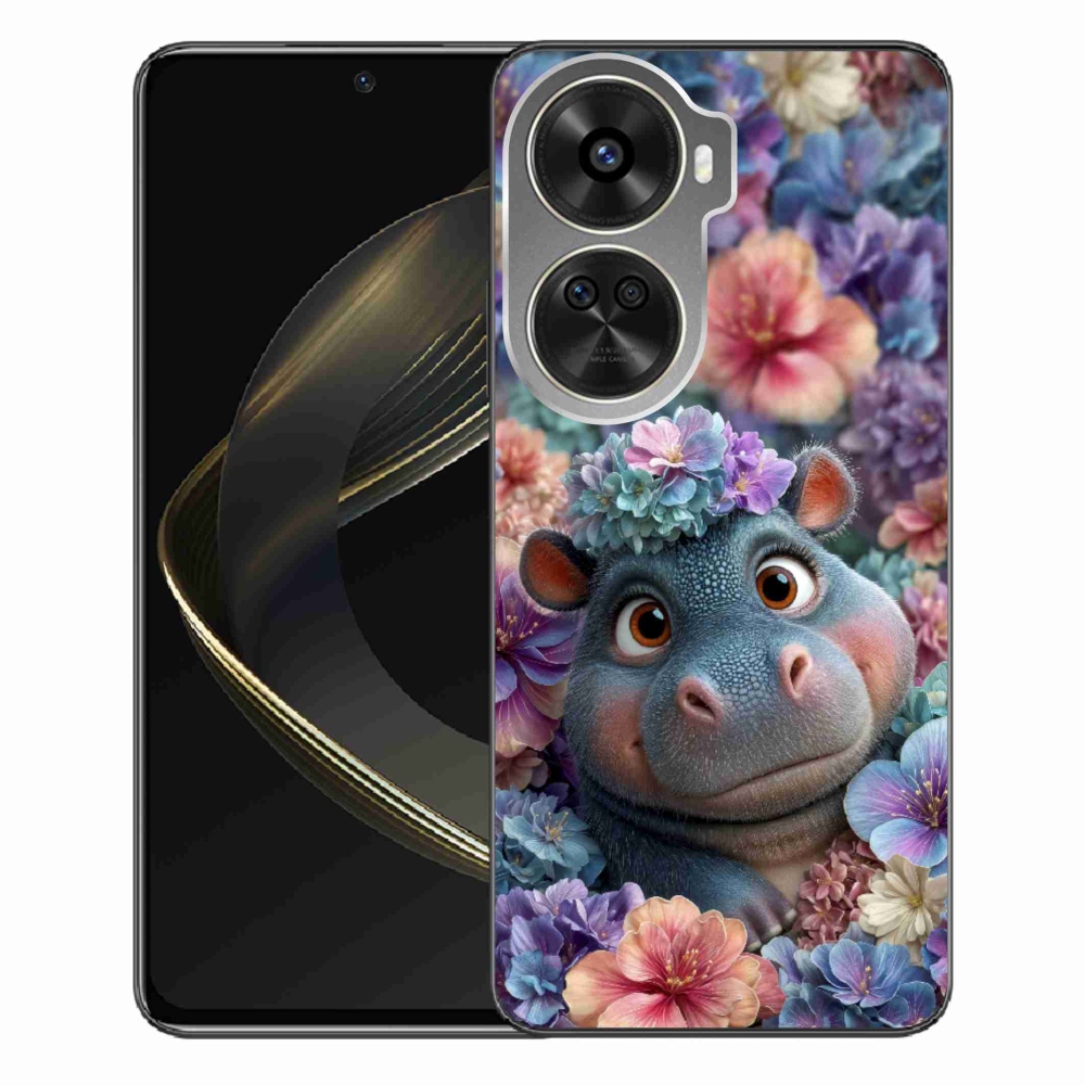 Gelový kryt mmCase na Huawei Nova 12 SE - hrošík v květinách