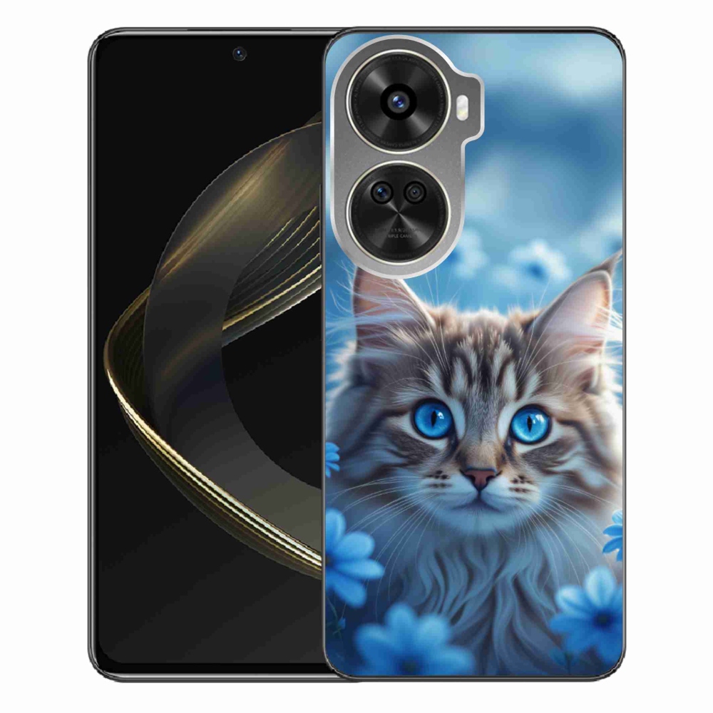 Gelový kryt mmCase na Huawei Nova 12 SE - koťátko v modrých květech