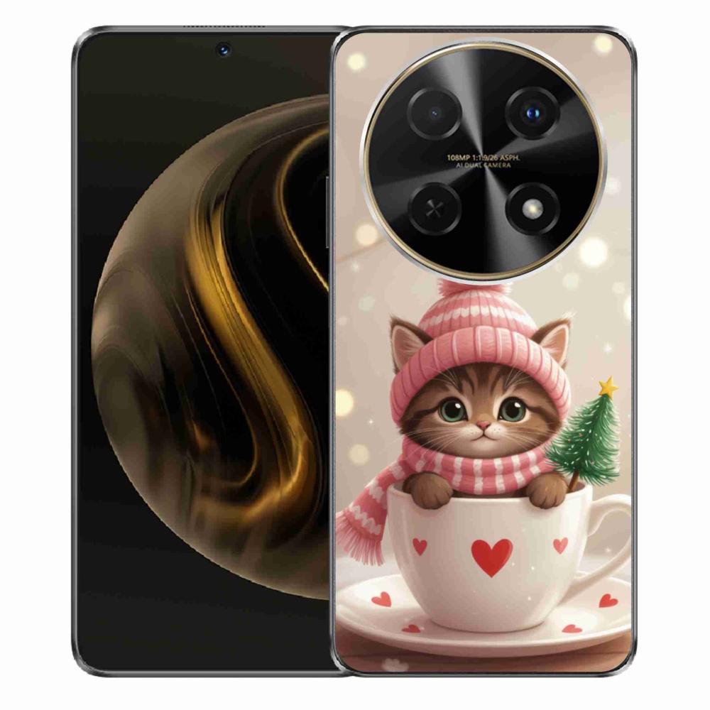 Gelový kryt mmCase na Huawei Nova 12i - vánoční kotě v hrnku