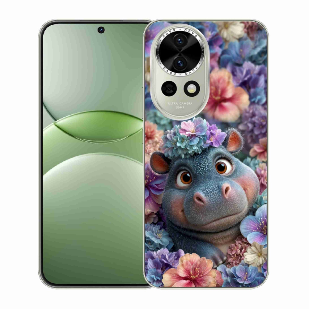 Gelový kryt mmCase na Huawei Nova 13 5G - hrošík v květinách