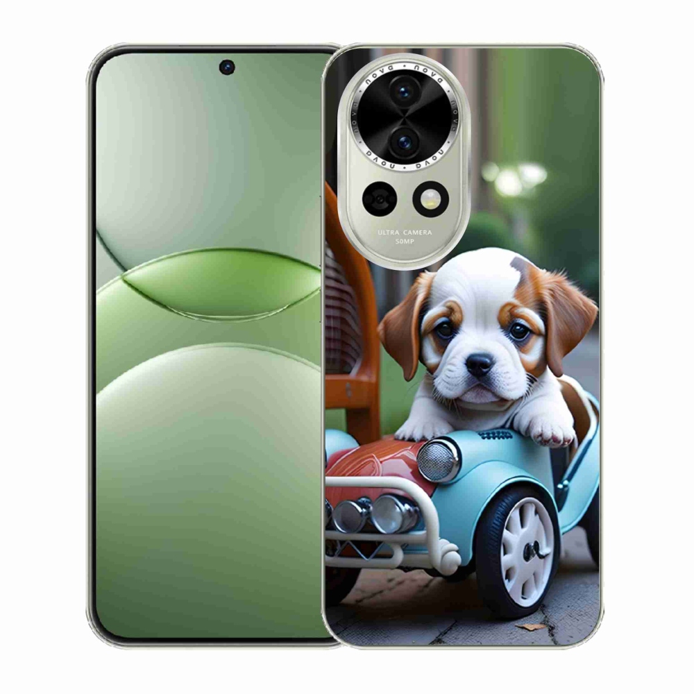 Gelový kryt mmCase na Huawei Nova 13 5G - štěně v retro autě