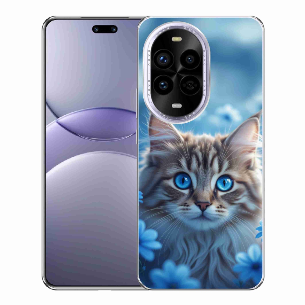 Gelový kryt mmCase na Huawei Nova 13 Pro 5G - koťátko v modrých květech