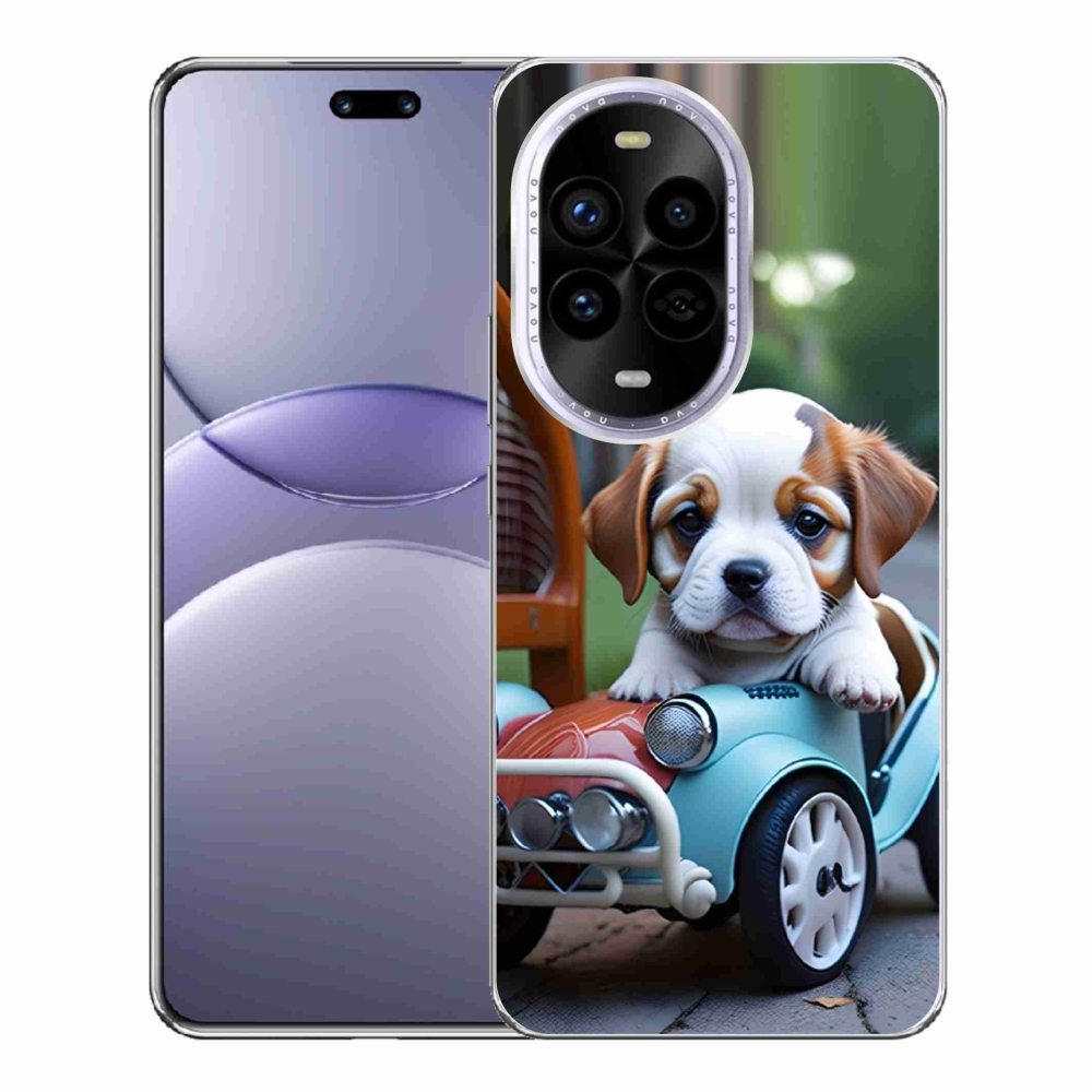 Gelový kryt mmCase na Huawei Nova 13 Pro 5G - štěně v retro autě