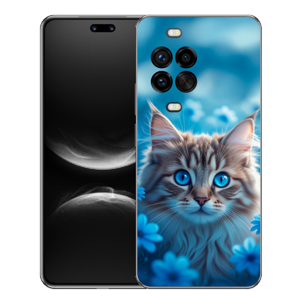 Gelový kryt mmCase na Huawei Nova 14 Pro - koťátko v modrých květech