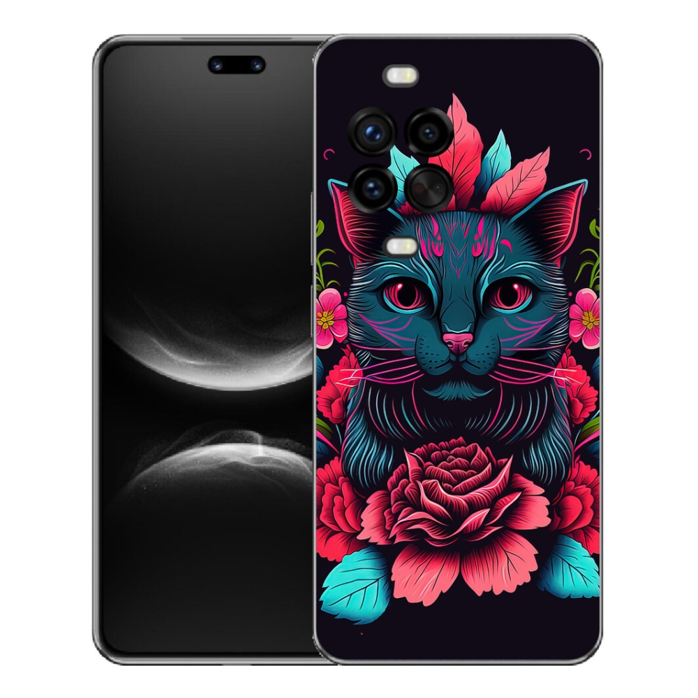 Gelový kryt mmCase na Huawei Nova 14 Pro - květiny a kočka