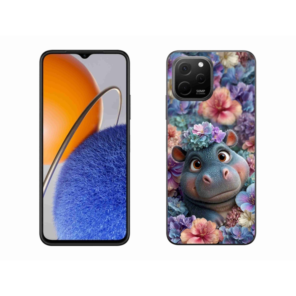 Gelový kryt mmCase na Huawei Nova Y61 - hrošík v květinách