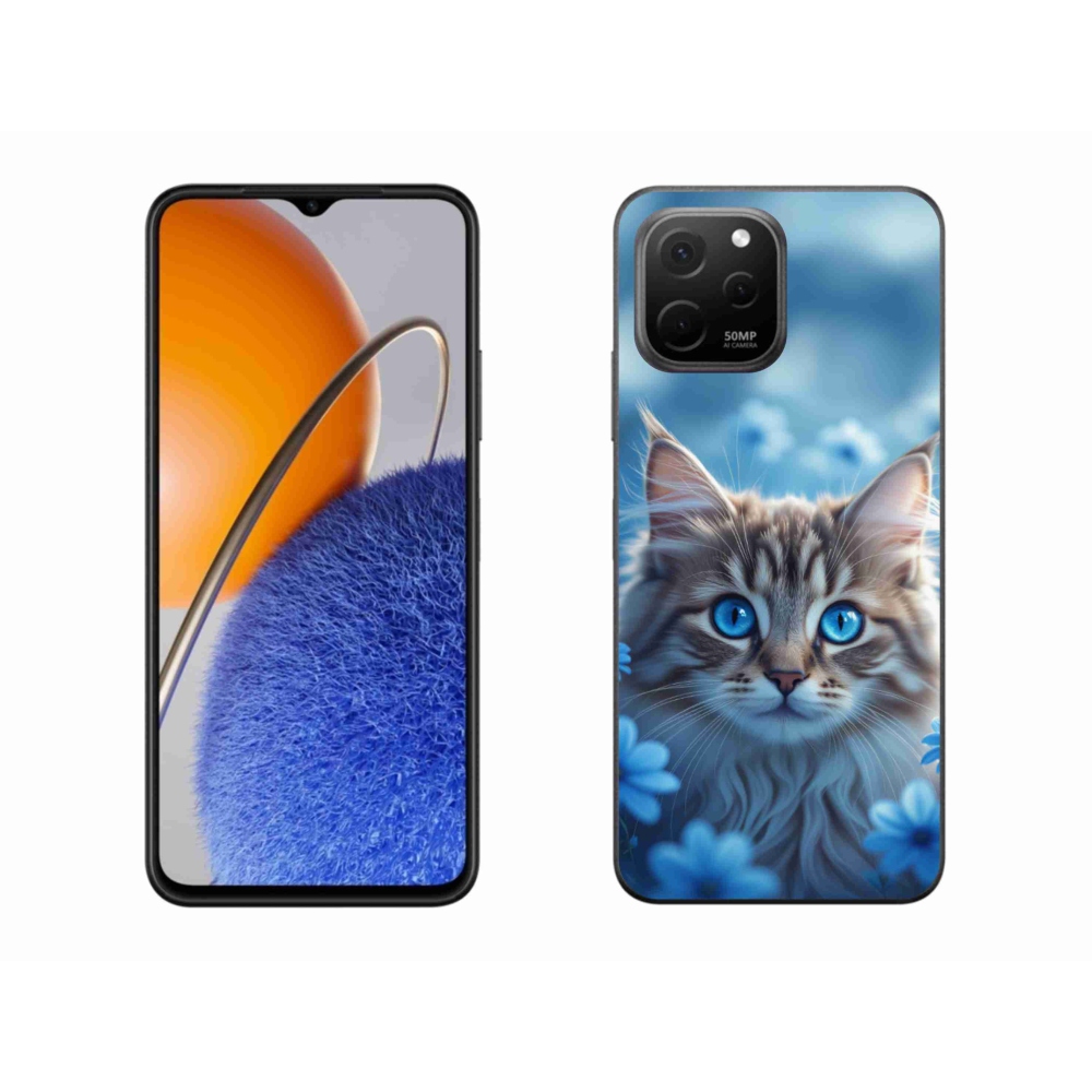 Gelový kryt mmCase na Huawei Nova Y61 - koťátko v modrých květech