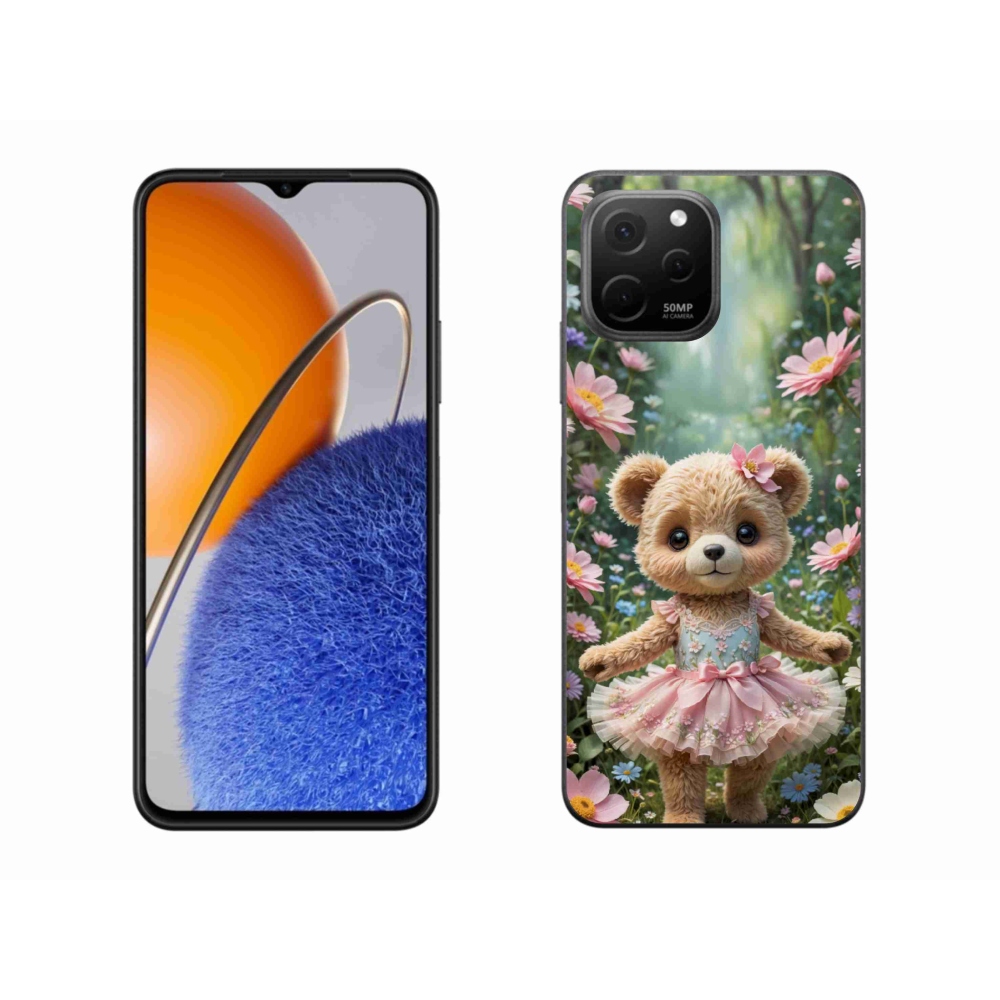 Gelový kryt mmCase na Huawei Nova Y61 - roztomilý medvídek v květinách