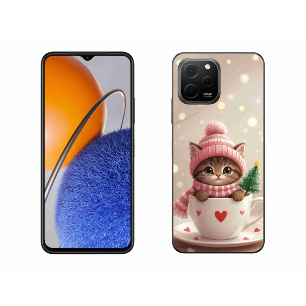 Gelový kryt mmCase na Huawei Nova Y61 - vánoční kotě v hrnku