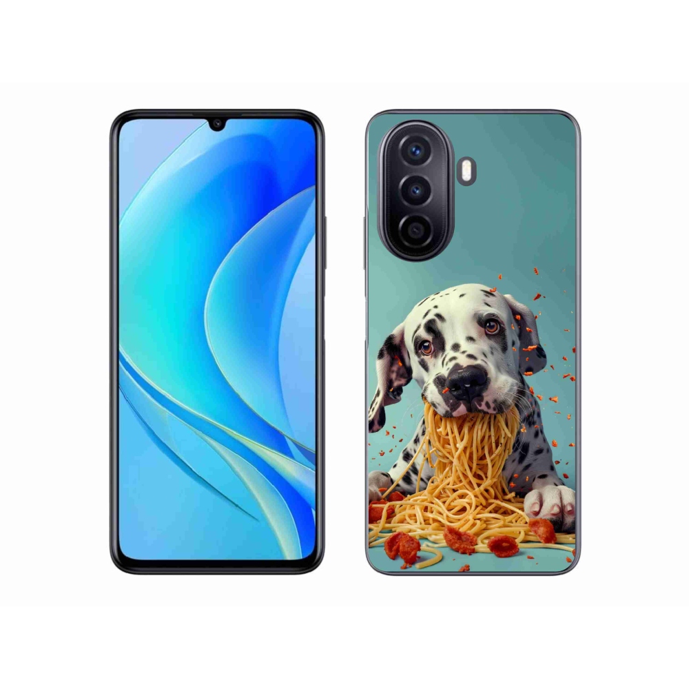 Gelový kryt mmCase na Huawei Nova Y70 - dalmatin a špagety
