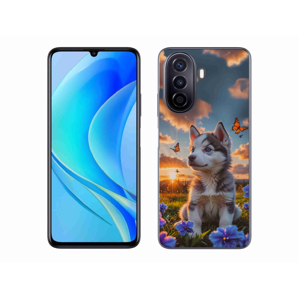 Gelový kryt mmCase na Huawei Nova Y70 - husky při západu slunce
