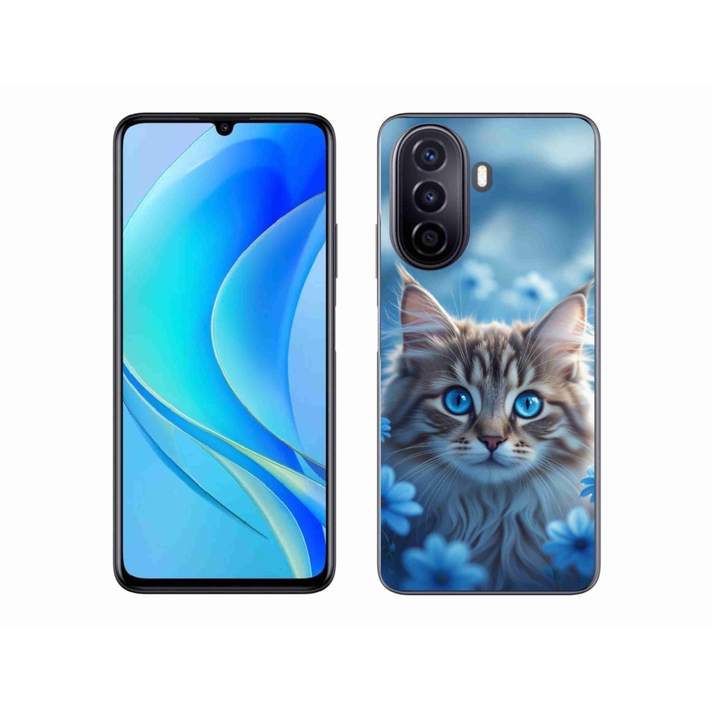 Gelový kryt mmCase na Huawei Nova Y70 - koťátko v modrých květech