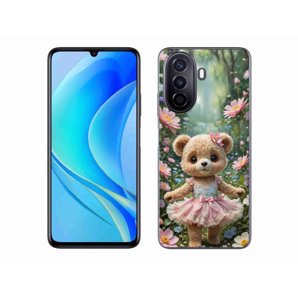 Gelový kryt mmCase na Huawei Nova Y70 - roztomilý medvídek v květinách