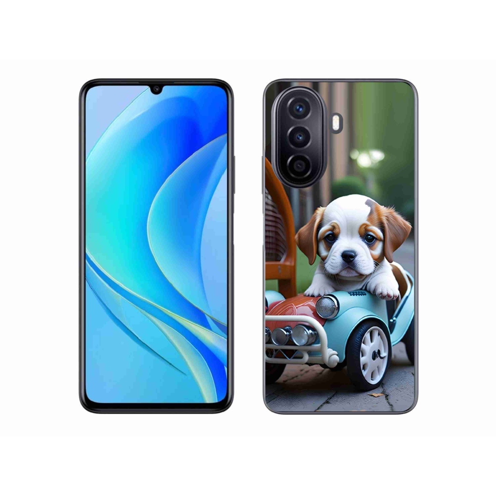 Gelový kryt mmCase na Huawei Nova Y70 - štěně v retro autě