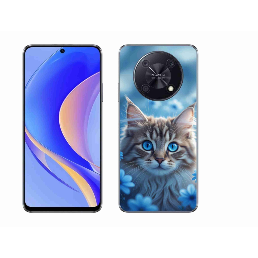 Gelový kryt mmCase na Huawei Nova Y90 - koťátko v modrých květech