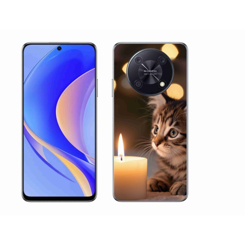 Gelový kryt mmCase na Huawei Nova Y90 - kotě a svíčka