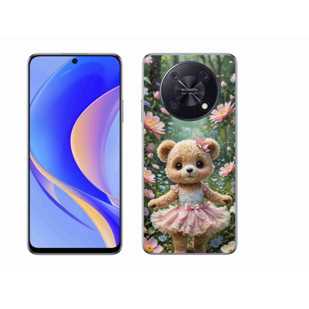 Gelový kryt mmCase na Huawei Nova Y90 - roztomilý medvídek v květinách