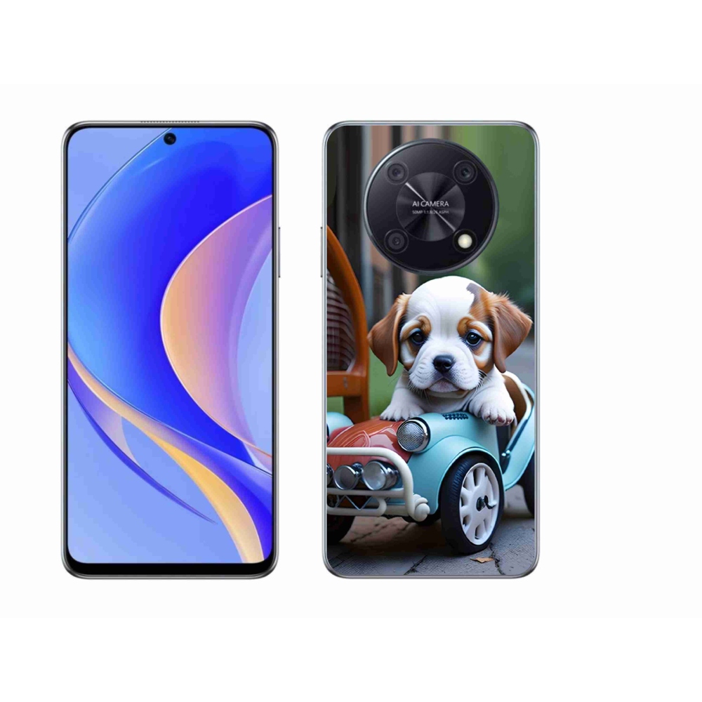 Gelový kryt mmCase na Huawei Nova Y90 - štěně v retro autě