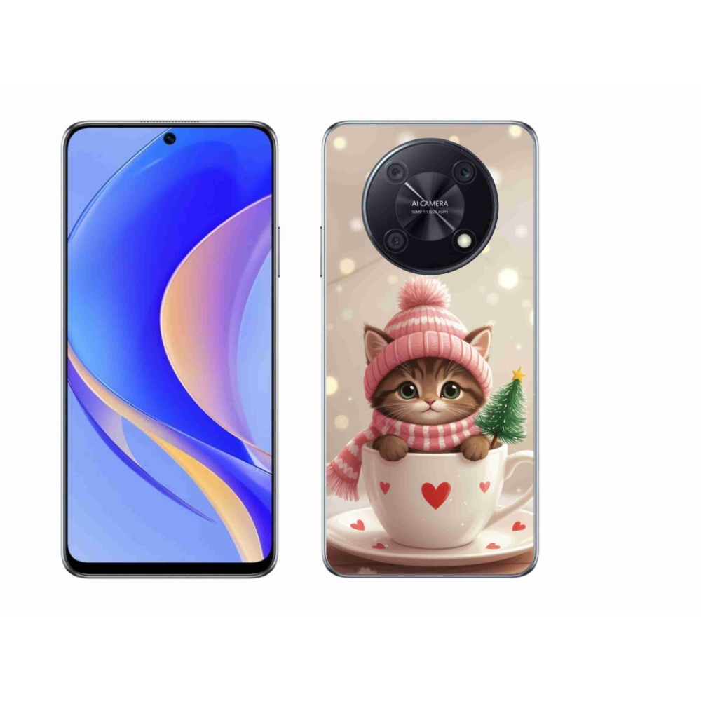 Gelový kryt mmCase na Huawei Nova Y90 - vánoční kotě v hrnku