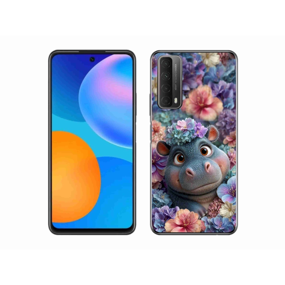 Gelový kryt mmCase na Huawei P Smart (2021) - hrošík v květinách