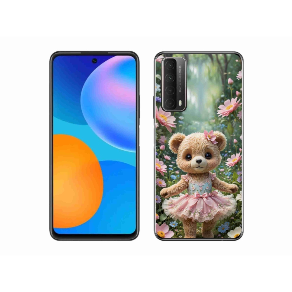 Gelový kryt mmCase na Huawei P Smart (2021) - roztomilý medvídek v květinách