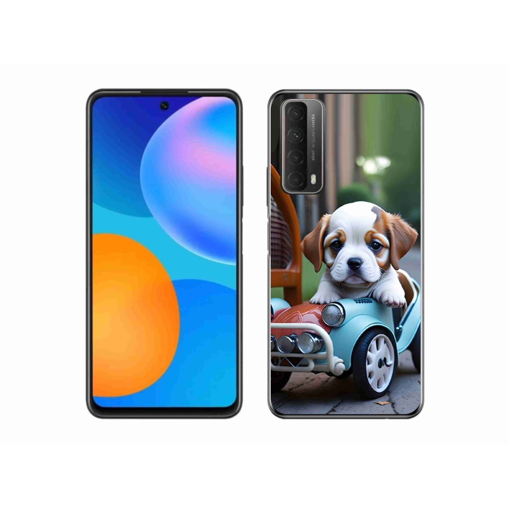 Gelový kryt mmCase na Huawei P Smart (2021) - štěně v retro autě