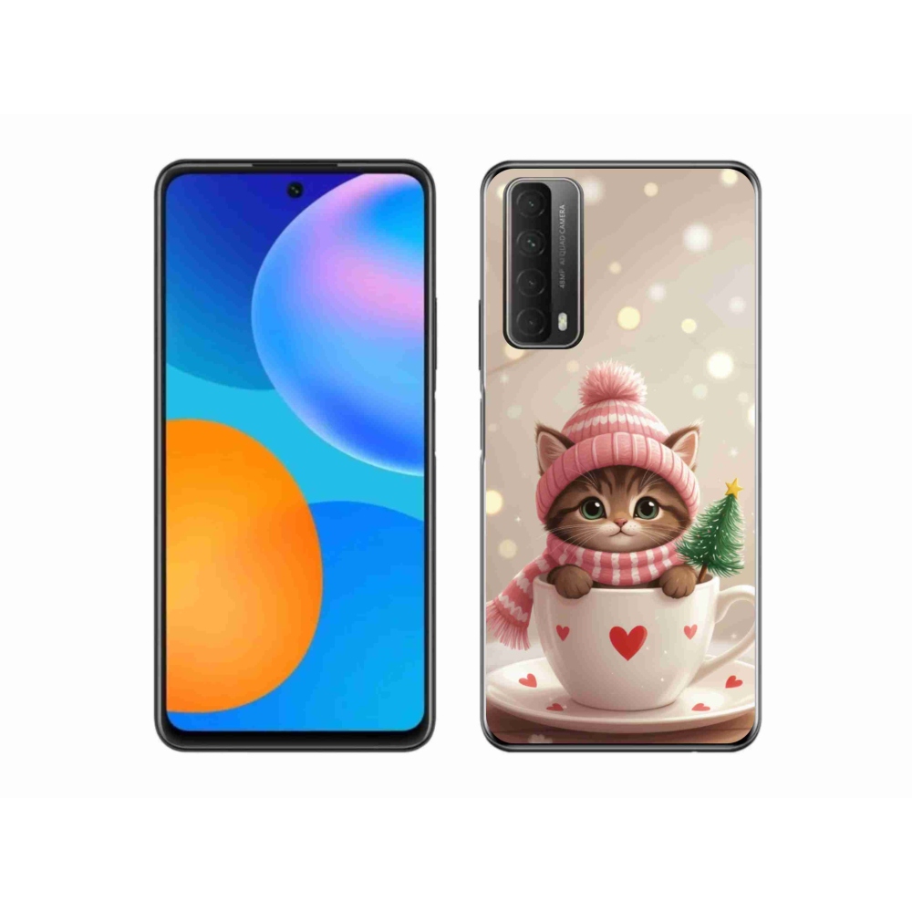 Gelový kryt mmCase na Huawei P Smart (2021) - vánoční kotě v hrnku
