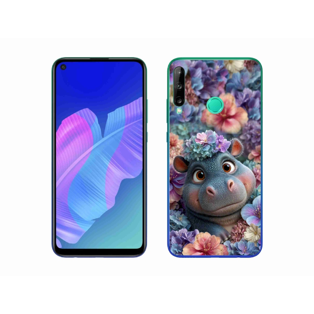 Gelový kryt mmCase na Huawei P40 Lite E - hrošík v květinách