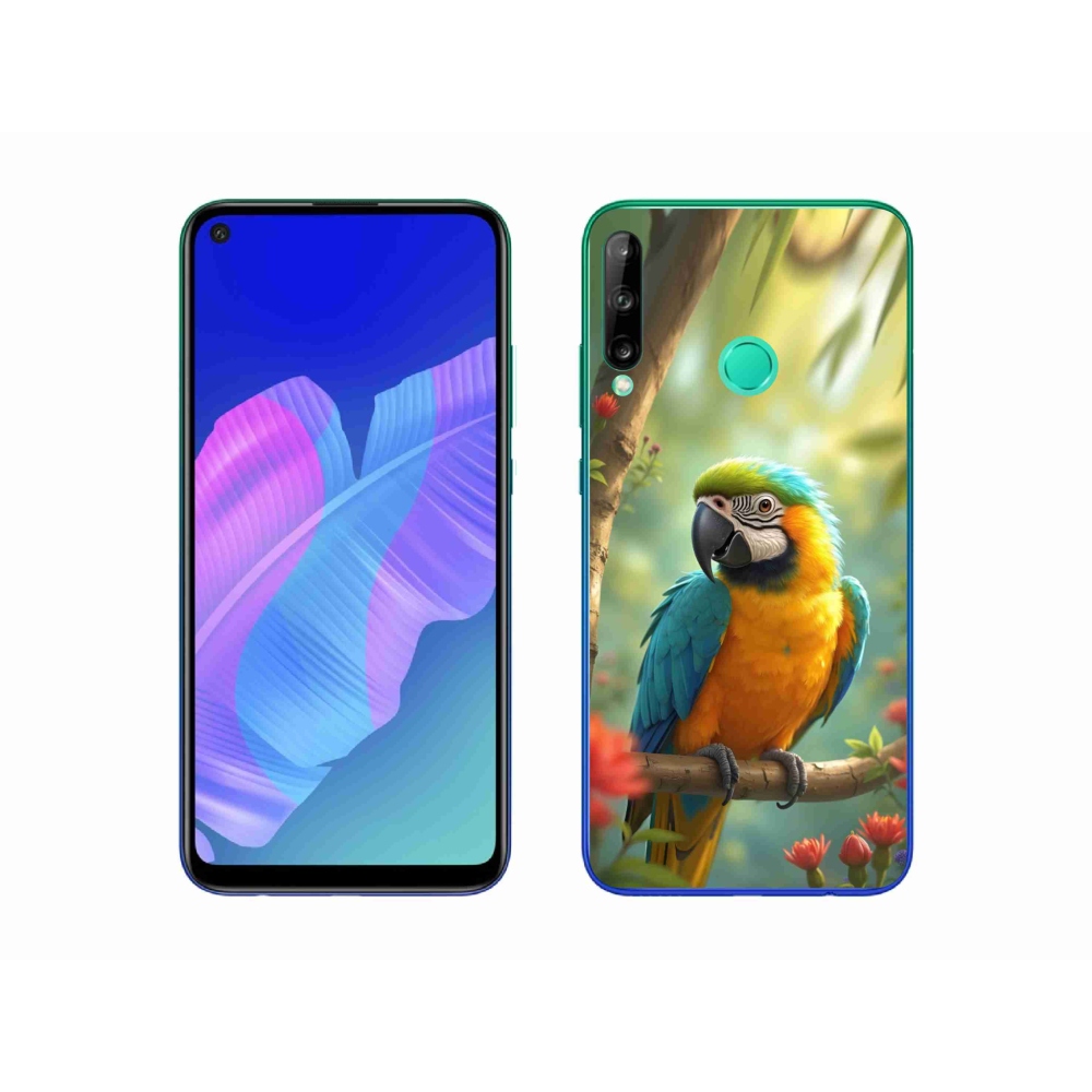 Gelový kryt mmCase na Huawei P40 Lite E - papoušek ara modrožlutá
