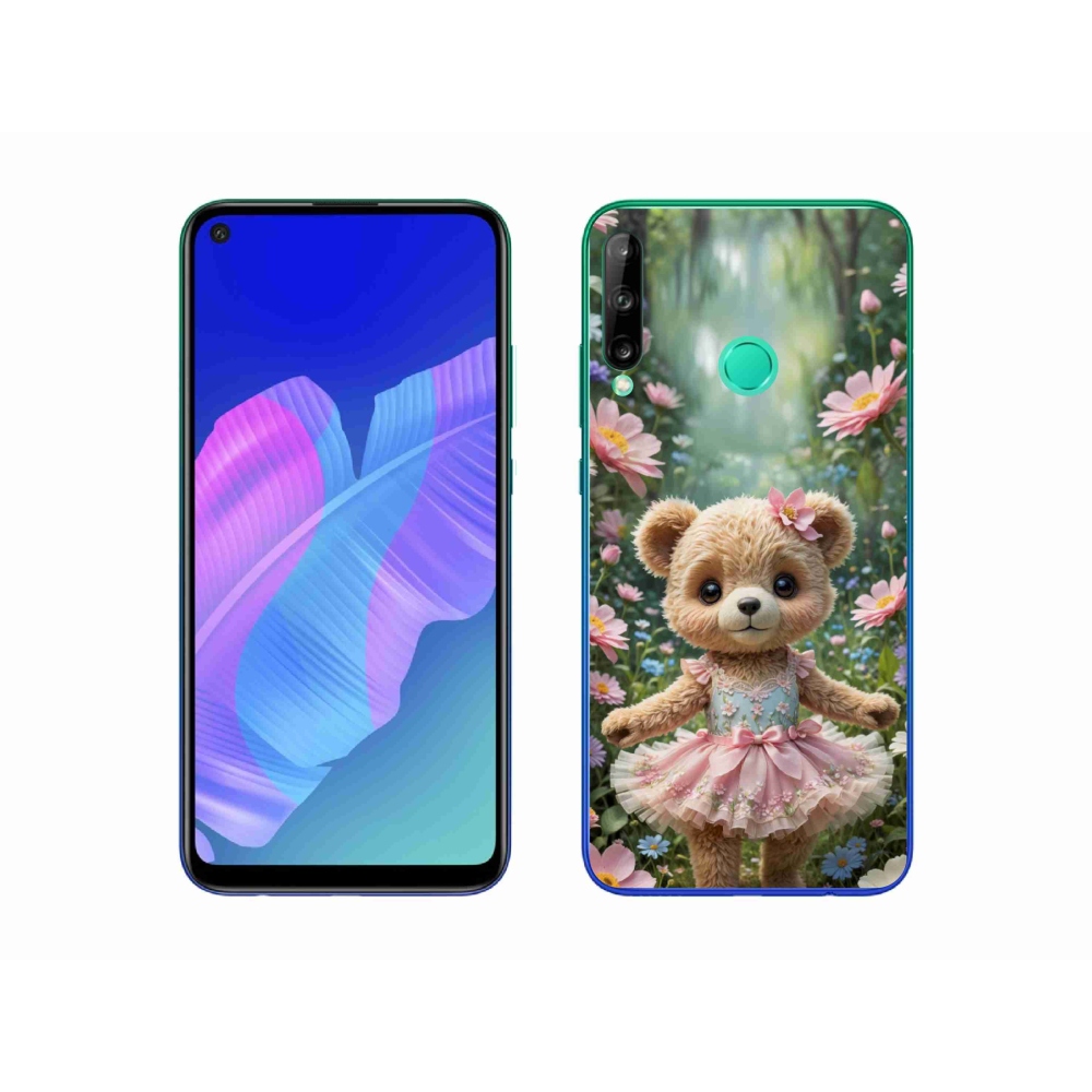 Gelový kryt mmCase na Huawei P40 Lite E - roztomilý medvídek v květinách