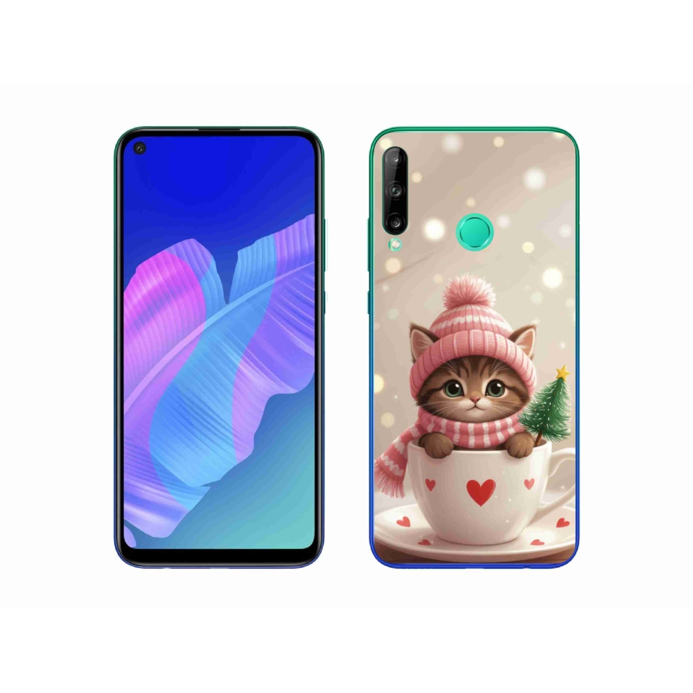 Gelový kryt mmCase na Huawei P40 Lite E - vánoční kotě v hrnku