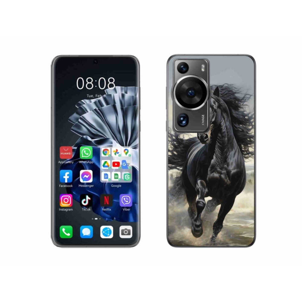 Gelový kryt mmCase na Huawei P60 Pro - běžící černý kůň