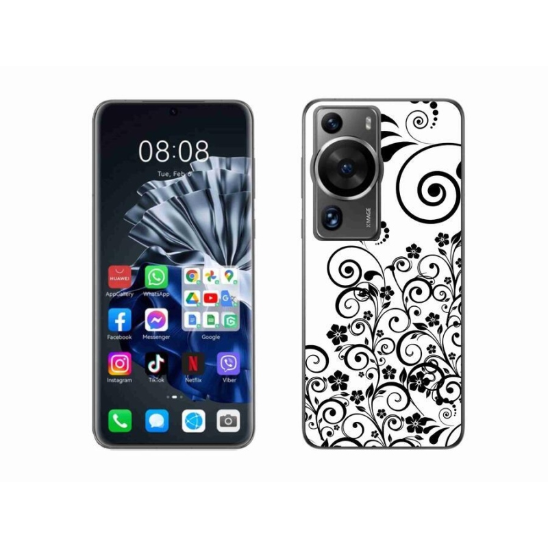 Gelový kryt mmCase na Huawei P60 Pro - černobílé květinové vzory