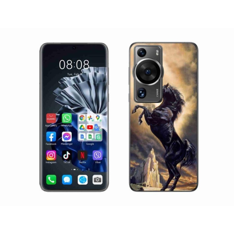 Gelový kryt mmCase na Huawei P60 Pro - černý kreslený kůň