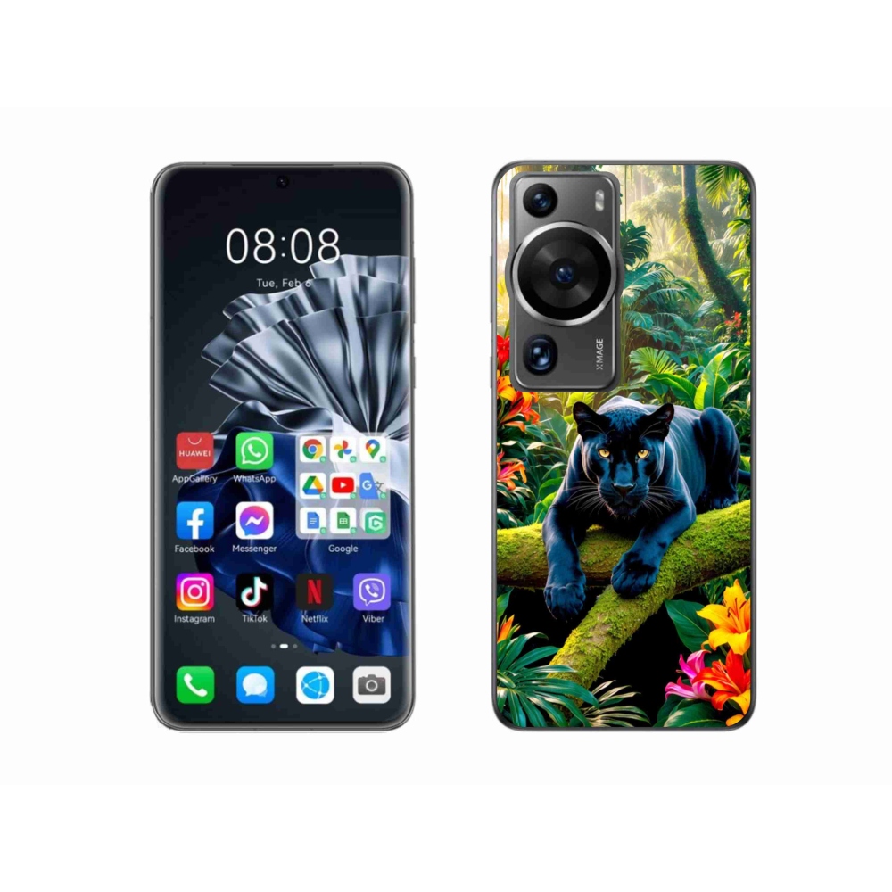 Gelový kryt mmCase na Huawei P60 Pro - černý panter v džungli