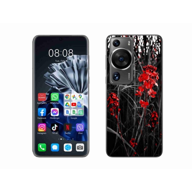 Gelový kryt mmCase na Huawei P60 Pro - červená rostlina