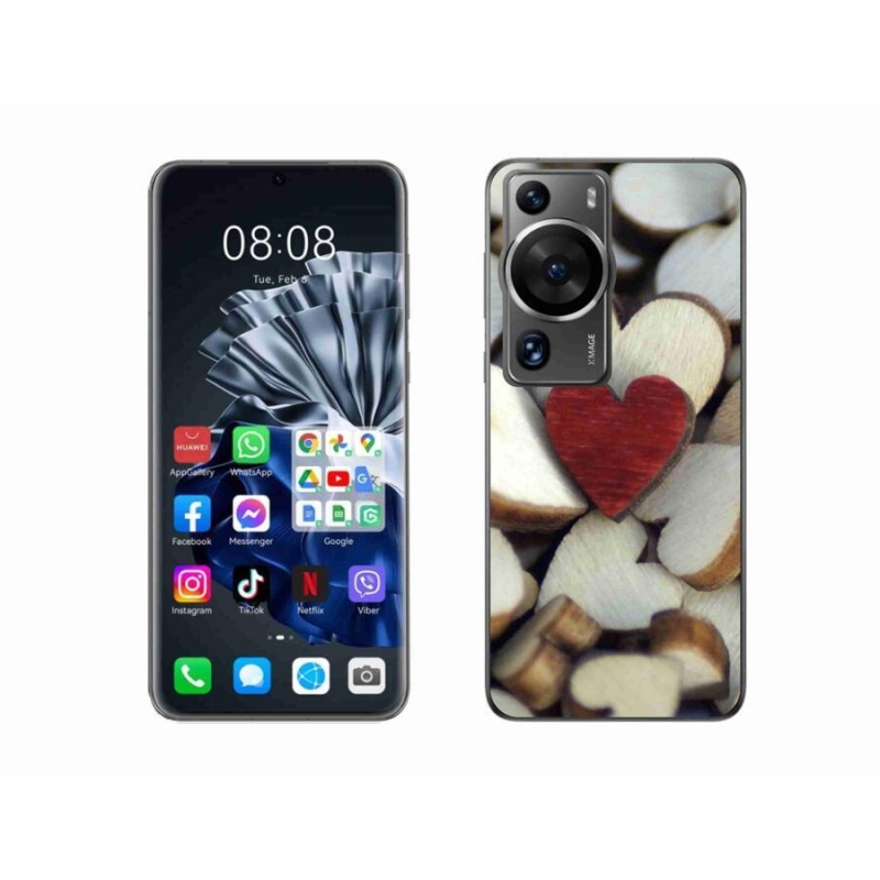 Gelový kryt mmCase na Huawei P60 Pro - gravírované červené srdce